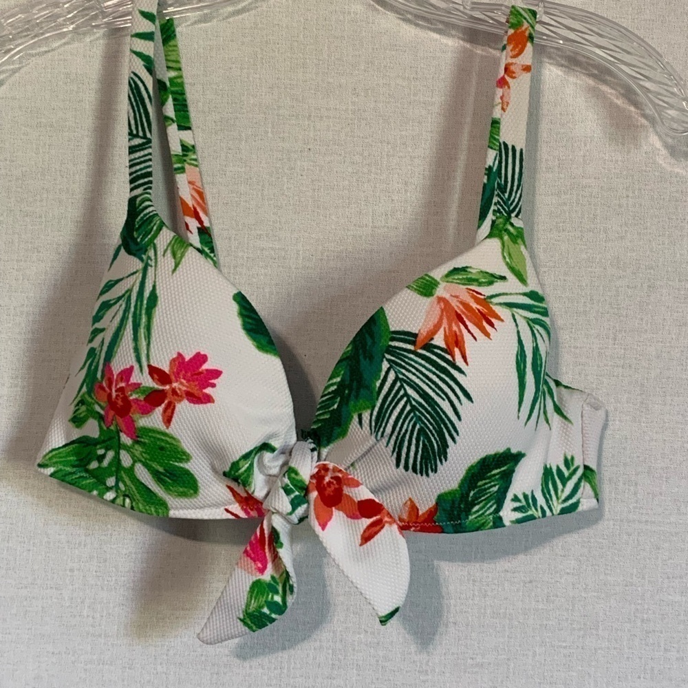 Shade & Shore Size 34B White & Floral Underwire Bra Style Bikini Swim Top